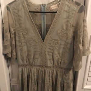 Green lace-y maxi dress